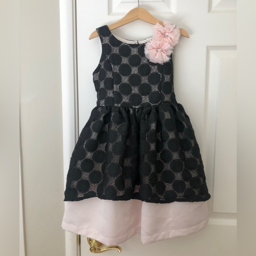 Pippa & Julie black lace pink satin dress, almost new.